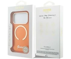 „Guess IML Script Metal MagSafe“ dėklas, skirtas „iPhone 17 Pro“ – oranžinis