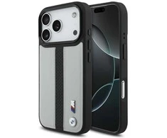 Dėklas BMW M Perforated Stripe Logo MagSafe Apple iPhone 17 Pro pilka