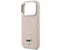 Karl Lagerfeld Choupette Pin MagSafe dėklas skirtas Apple iPhone 17 Pro rožinės spalvos