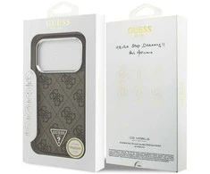 GUESS dėklas, skirtas IPHONE 17 Pro, suderinamas su MagSafe GUHMP17LP4TSRCMW (PU 4G su trikampio logotipu SL), ruda