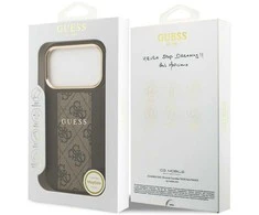 GUESS dėklas, skirtas IPHONE 17 Pro, suderinamas su MagSafe GUHMP17LPG4SEMCW (PU su 4G juostele), rudas