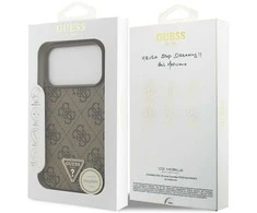 Original dėklas GUESS Leather 4G Triangle Strass MagSafe skirtas Apple iPhone 17 Pro rudos spalvos