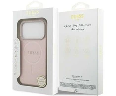 Guess Saffiano Classic Logo MagSafe dėklas skirtas Apple iPhone 17 Pro rožinės spalvos