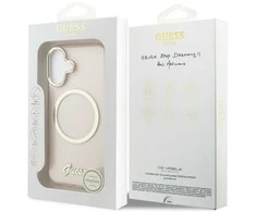 „Guess IML Script Metal MagSafe“ dėklas, skirtas iPhone 17 - Rožinė