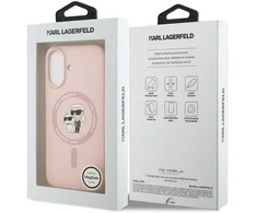 Dėklas Karl Lagerfeld Silicone Karl&amp;Choupette Ring MagSafe skirtas Apple iPhone 17 rožinės spalvos