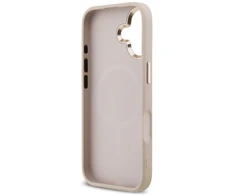 Guess PU Leather 4G Strass Triangle Logo Gold Frame MagSafe dėklas skirtas Apple iPhone 17 rožinės spalvos