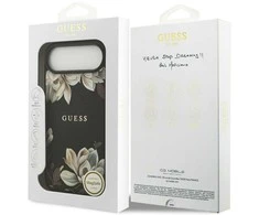 Guess Grained Flowers Classic Logo MagSafe dėklas Apple iPhone Air juodos spalvos