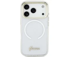 Dėklas Guess IML Gradient Script Metal MagSafe Case for iPhone 17 - Baltas