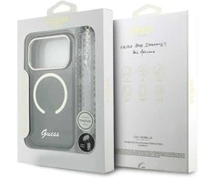 Guess IML Glitter Script Strap MagSafe dėklas skirtas iPhone 17 Pro Juodas