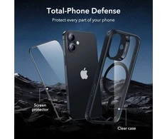 Telefono dėklas skaidrus juodas MagSafe iPhone 17 + stiklas ESR