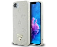 „Guess“ „Grained Hot Stamp Peony Triangle Logo MagSafe“ dėklas, skirtas „iPhone 16e“ – smėlio spalvos
