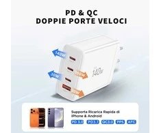 Tech-Protect NC140W-GAN 4-Port laidinis įkroviklis PD 140W / QC3.0 baltos spalvos