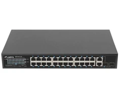 Šakotuvas LANBERG Switch Rack 19 colių RSFE-24P-2C-250 24x 100Mb PoE+ 2x Combo Gigabit 250W
