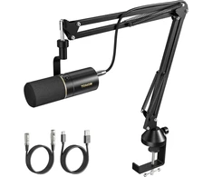 TONOR dinaminis USB/XLR mikrofonas su kardioidine kryptimi, studijinis, ausinių išvestimi, TD510+