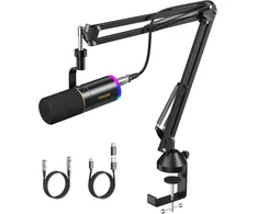 TONOR dinaminis XLR/USB mikrofonas su aukšto profilio stovu, RGB apšvietimu ir triukšmo slopinimu TD520S+