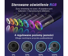 TONOR dinaminis žaidimų mikrofonas su RGB apšvietimu, XLR/USB, ausinių lizdu, TD520S