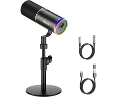 TONOR dinaminis žaidimų mikrofonas su RGB apšvietimu, XLR/USB, ausinių lizdu, TD520S