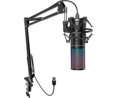 TONOR USB mikrofonas su reguliuojamu stoveliu, RGB apšvietimu, kardioidiniu kryptingumu, Q9S