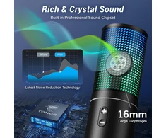 TONOR USB mikrofonas su reguliuojamu stoveliu, RGB apšvietimu, kardioidiniu kryptingumu, Q9S