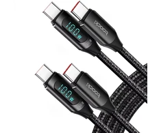 Toocki USB-C į USB-C laidas su LED ekranu, 100W, 1 m, greitasis krovimas, juodas, TQ-X03C2