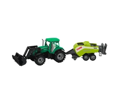 Lean Toys Žalias traktorius su krautuvu ir presu vaikams