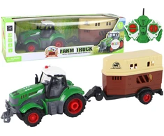 Lean Cars Nuotoliniu būdu valdomas traktorius su priekaba Lean Toys, žalias/pilkas, 41x11x12 cm