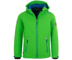 TrollKids Vaikiška "Trollfjord" striukė, ryškiai žalia/vidutiniškai mėlyna, vėjo nepraleidžianti softshell (161-304)