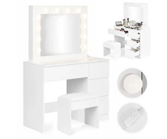 Tualetinis staliukas su veidrodžiu ir LED apšvietimu + taburetė ModernHome