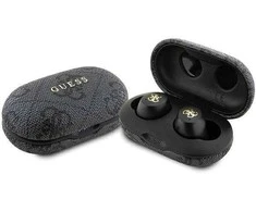 Dėklas TWS Guess 4G Metalinės Bluetooth ausinės su ENC doko stotimi - juodos spalvos
