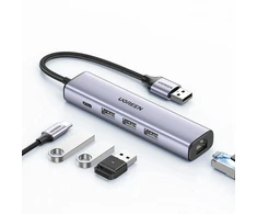 Ugreen daugiafunkcis USB 3.0 adapteris-HUB: 3x USB / Ethernet RJ-45 / USB Type-C PD, pilkas (CM475)