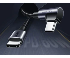 Ausinės Ugreen US255 50125 USB-C (tiesus) / USB-C (kampinis) PD QC laidas 60W 3A 2m - pilkas