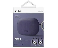 Uniq dėklas Nexo AirPods Pro 2 gen + ausų kabliukai Silikonas violetinė/juoda violetinė