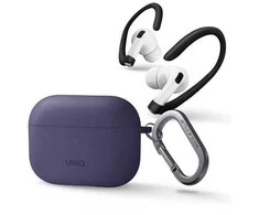Uniq dėklas Nexo AirPods Pro 2 gen + ausų kabliukai Silikonas violetinė/juoda violetinė