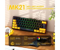 UrChoiceLtd mechaninė žaidimų klaviatūra 60%, 61 mygtukas, UK išdėstymas, RGB, Hot-swap, raudoni jungikliai MK21