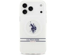 Us Polo Assn US Polo DH and Bottom Stripe Logo MagSafe dėklas Apple iPhone 17 Pro Max baltos spalvos