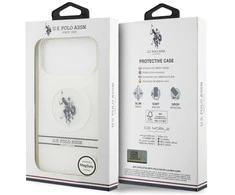 Us Polo Assn US Polo DH and Bottom Stripe Logo MagSafe dėklas Apple iPhone 17 Pro Max baltos spalvos