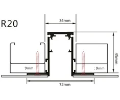 Užglaistomas magnetinės sistemos bėgelis OPTONICA, juodas, 2m, R20