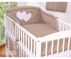 Vaikiška patalynės komplektas Hanging Hearts“ 3 dalių, rudas su taškeliais