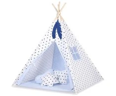 Vaikiška tipi palapinė su kilimėliu ir pagalvėlėmis – juoda su žvaigždėmis / mėlyna
