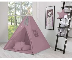 Vaikiška tipi palapinė su kilimėliu ir pagalvėlėmis – pastelinė violetinė