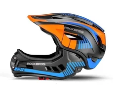 Vaikiškas dviratininko šalmas Rockbros TT-32SOBL-S su nuimamu smakro apsaugu, dydis S - juodas su oranžiniu