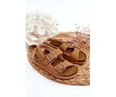 Vaikiški basutės ant kamštienos kulno su velcro užsegimu Camel Rorria