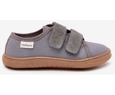 Vaikiški pilki barefoot bateliai su lipukais Milami