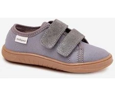 Vaikiški pilki barefoot bateliai su lipukais Milami