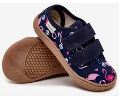 Vaikiški tamsiai mėlyni barefoot bateliai su flamingais Milami