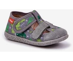 Vaikiškos pilkai žalios Milami“ šlepetės su lipduku ir dinozaurais