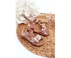 Vaikų basutės papuoštos gėlėmis, susega lipduku rožinės spalvos Fagossa
