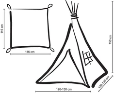 Vaikų tipis Mini Set su kilimėliu ir dekoratyvinėmis plunksnomis, medaus geltonumo