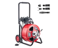 VEVOR Kanalizacijos vamzdžių valymo mašina 30m x 19mm, automatinis tiektuvas, su ratais