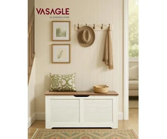 VASAGLE batų suolelis su saugykla, saugiais lankstais, 40 x 100 x 46 cm, baltas/rudas